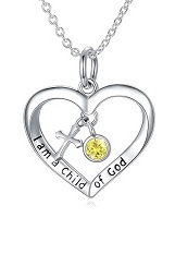 teensy silver engraved cross baby November birthstone necklace